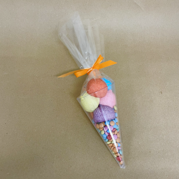 Cornet guimauves et lentilles chocolat
